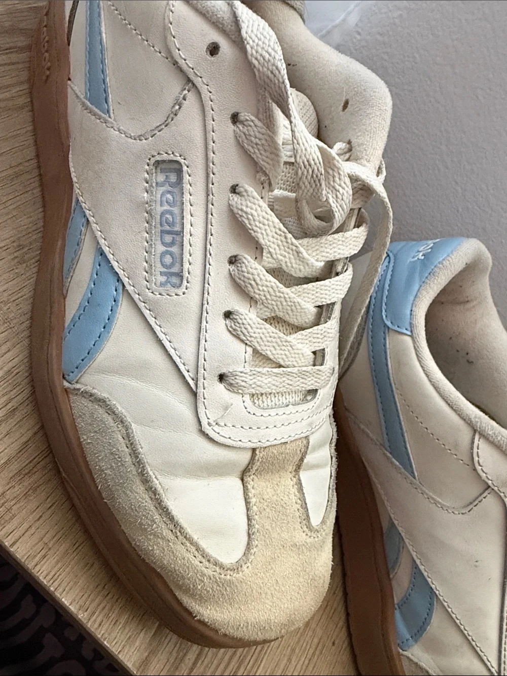 Reebok Cream and Light Blue Low-Top Sneakers